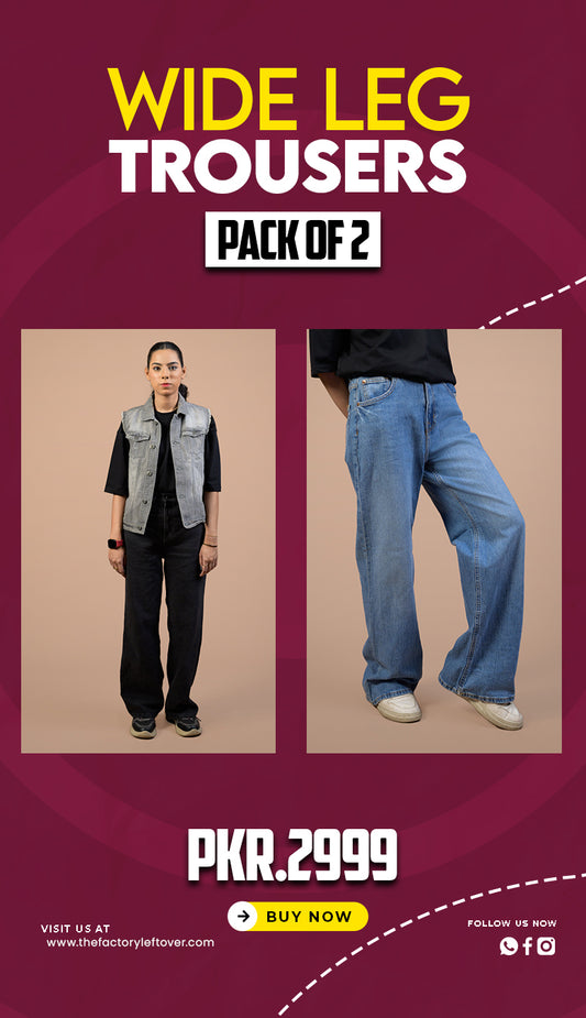 Wide Leg Denim Trousers Pack of 2 – 1 Blue + 1 Surprise Color