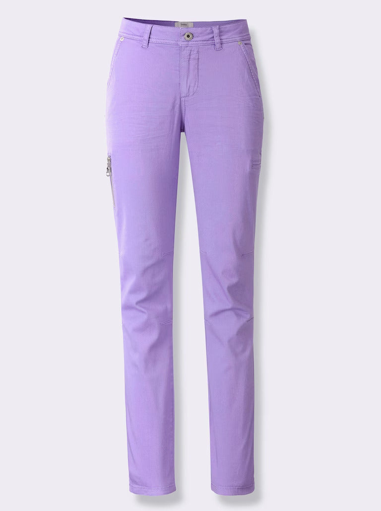 Crinkle-Effect Twill Pants with Decorative Zip Pockets