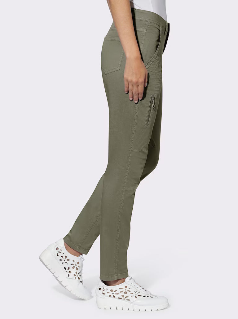 Crinkle-Effect Twill Pants with Decorative Zip Pockets