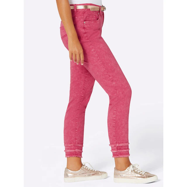 7/8 5-Pocket Jeans with Fringed Hem