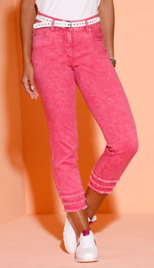 7/8 5-Pocket Jeans with Fringed Hem