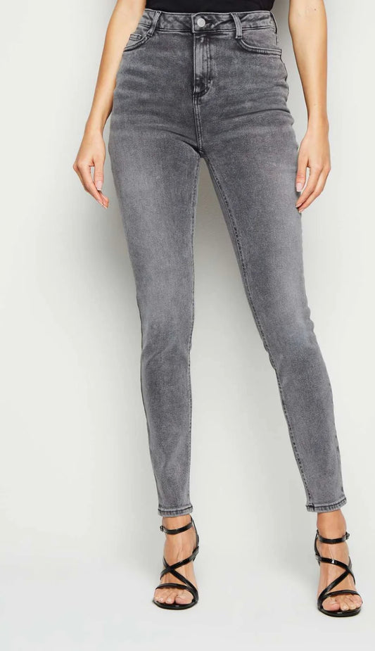 Grey Stonewash Straight Fit Jeans for Women