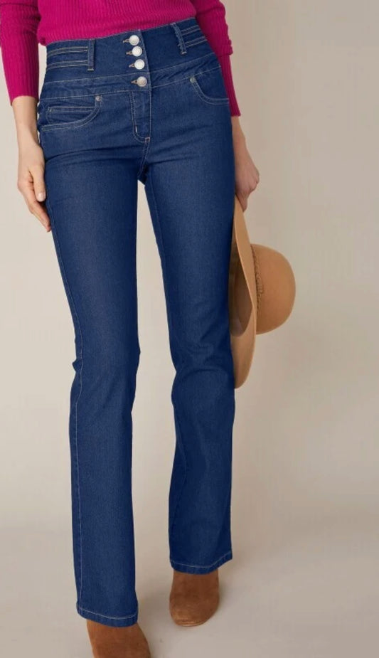 BlanchePorte | 4-Button Bootcut Jeans in Denim Blue