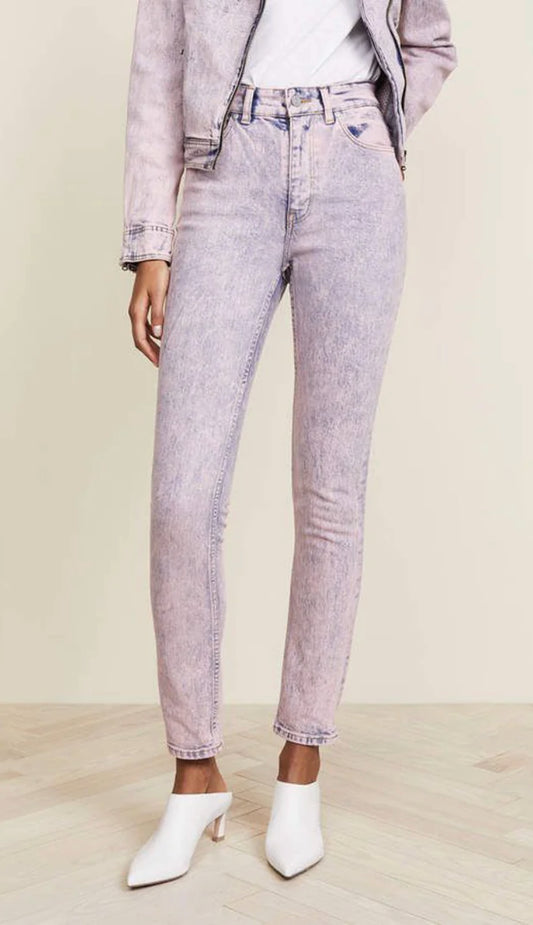 Pink Stonewash High Rise Straight Fit Jeans for Women