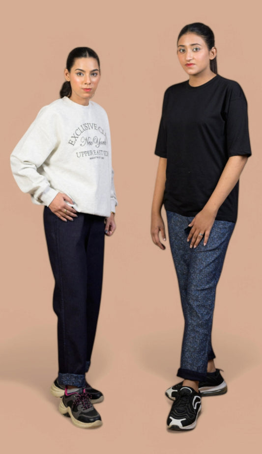 Reversible Pull-On Jeans with Elastic Waistband and Dual Pockets