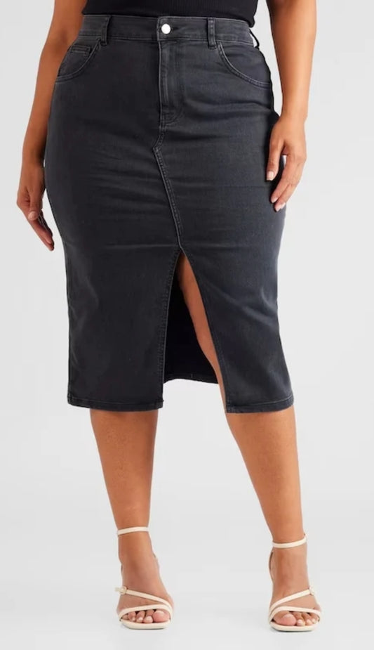 Curvy Black Denim Pencil Skirt