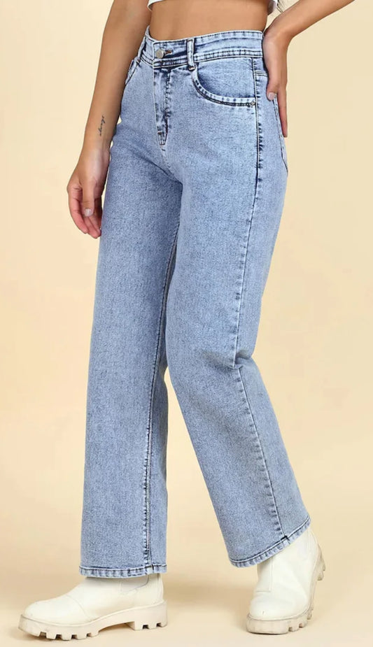 Ice Blue Stonewash High Rise Straight Fit Jeans for Women