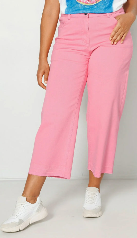 High Rise Stretchable Pink Wide Leg Jeans