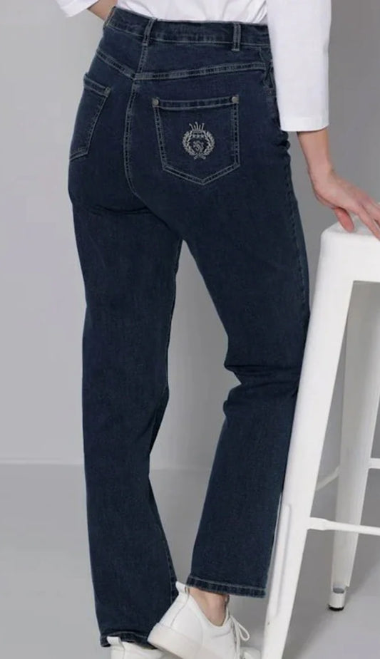 Elegant Denim Jeans With Back Embroidery