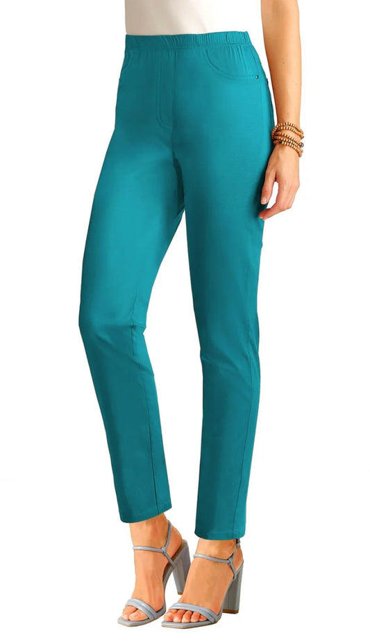 Lightweight Cotton Poplin Denim Trousers with Elastic Waistband