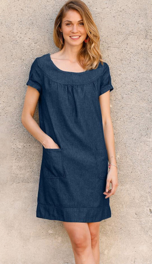 LIGHT DENIM FITTED DRESS FOR WOMEN