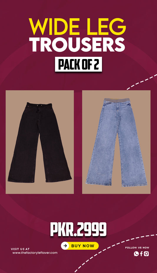Wide Leg Trousers Pack of 2 – Trendy Denim Pants | Unisex Design