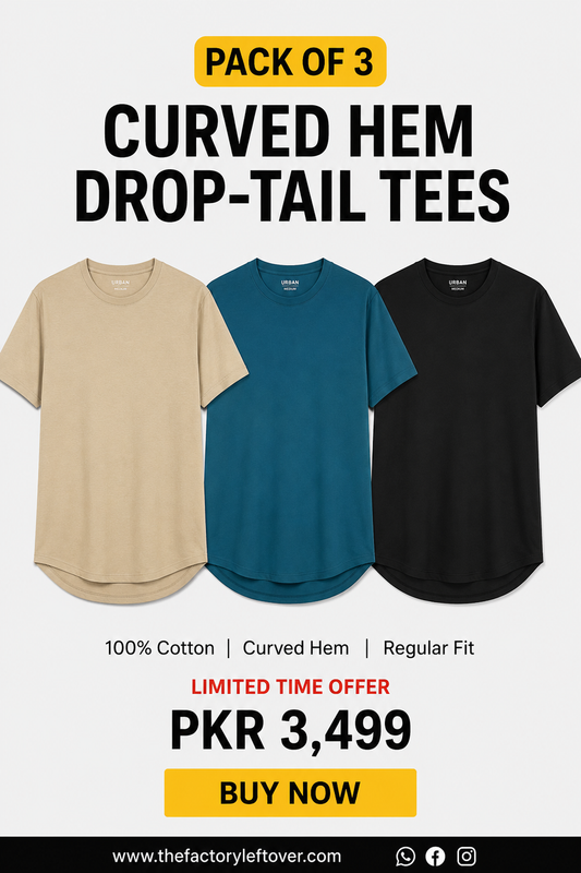 Pack of 3 Curved Hem Drop-tail T-Shirts | Premium Cotton Bundle