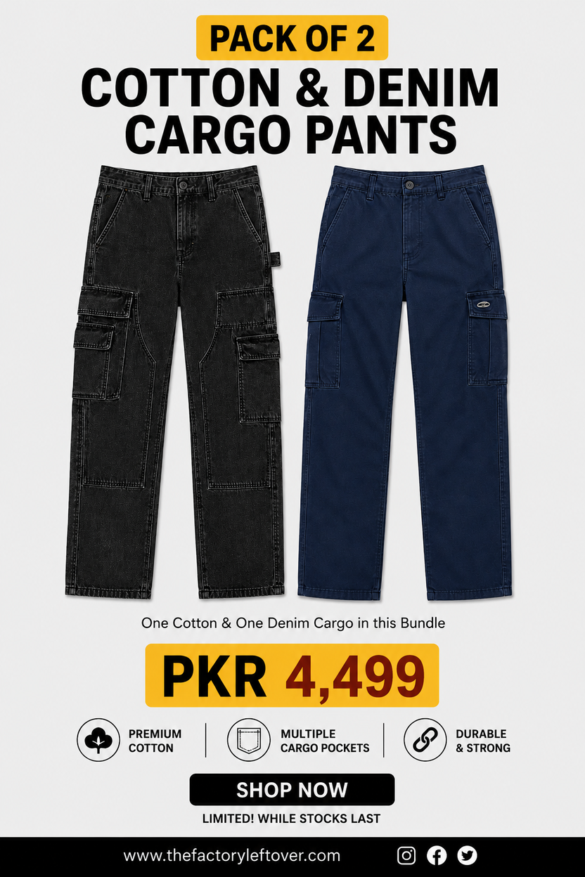 Pack of 2 Men's Cargo Jeans – Cotton & Denim Bundle