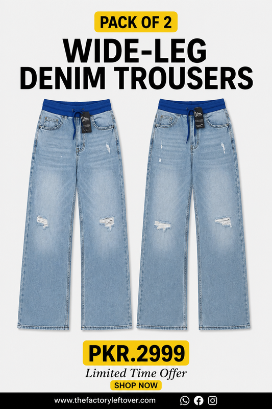 Pack of 2 Wide Leg Denim Trousers | Grunge Distressed Jeans