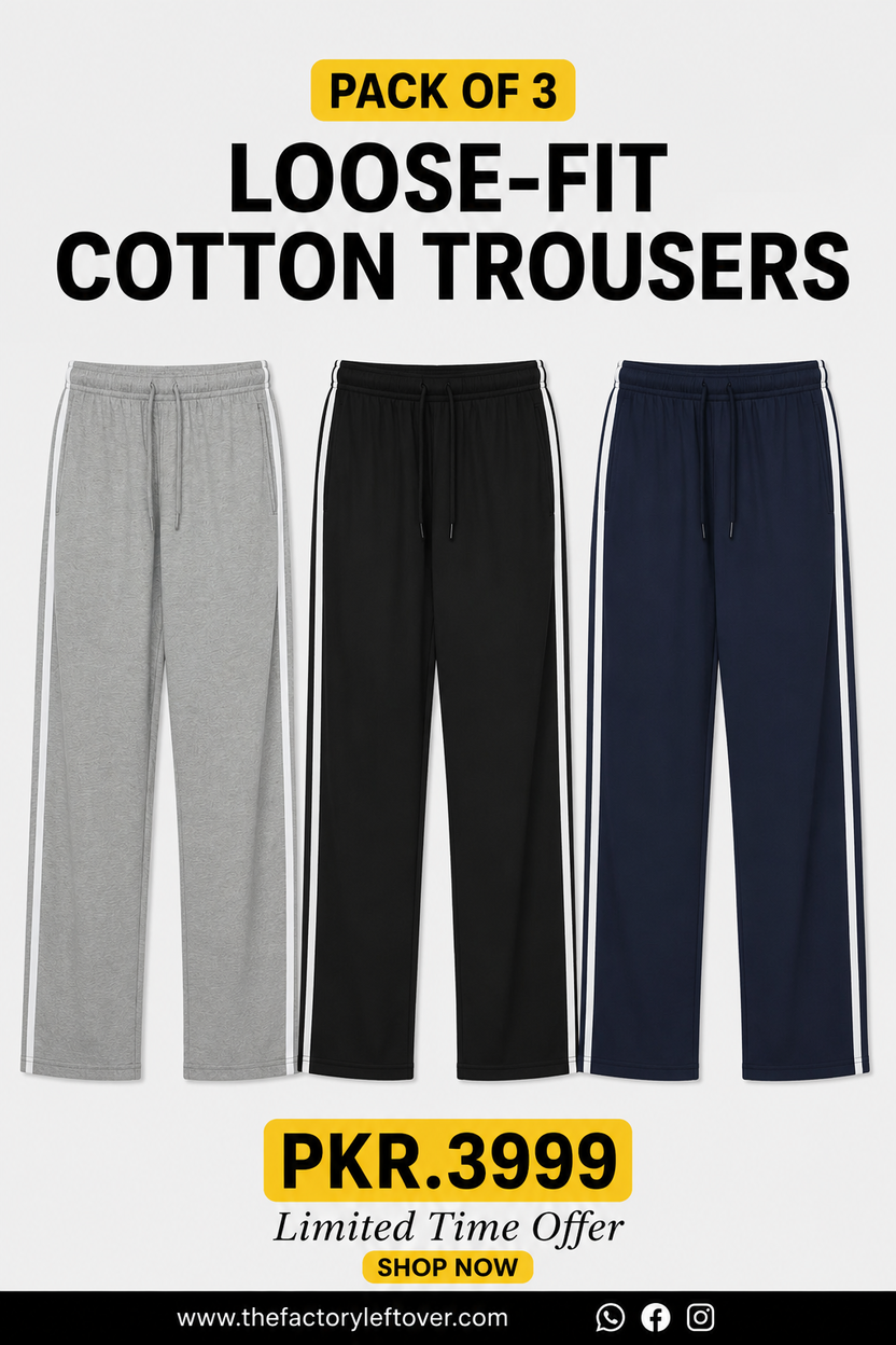 Pack of 3 Loose-Fit Cotton Jersey Trousers | Comfort Fit Bundle