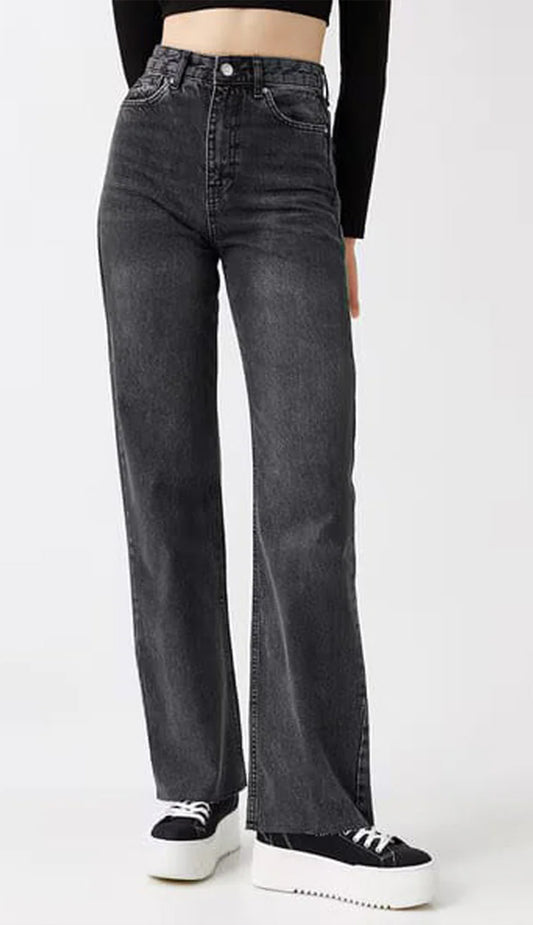 DOLLYWOOD | Wide and Straight, 4-Pocket- Wide leg- Jeans - Charcoal Grey
