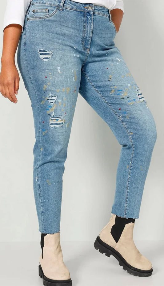 High-Rise Slim Fit Jeans with Printed Design