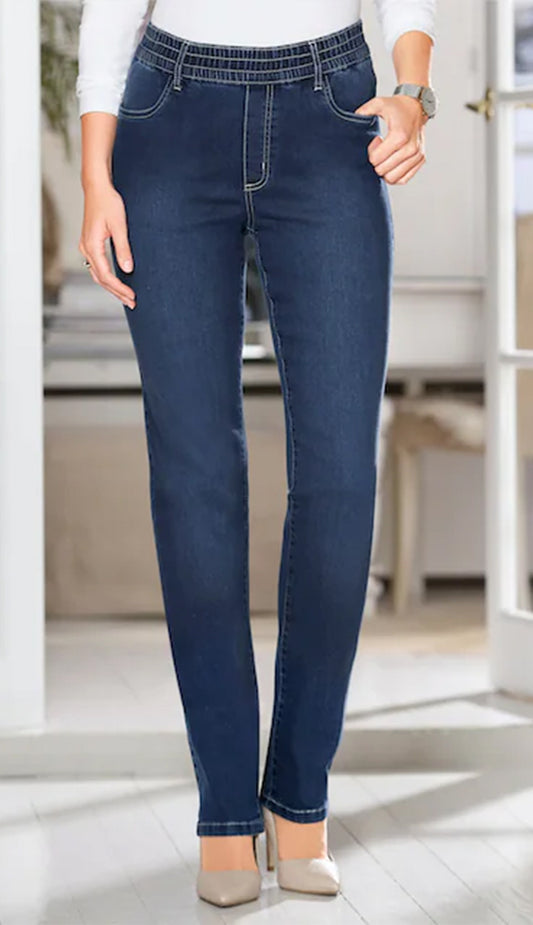 High-Waist Comfort Stretch Denim Trousers