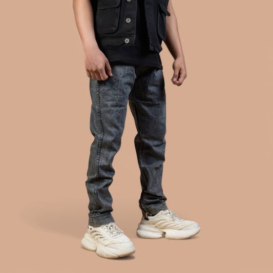 Denim Trousers with Ankle Zip & Ribbed Belt – Super Comfort | Stone Wash Look