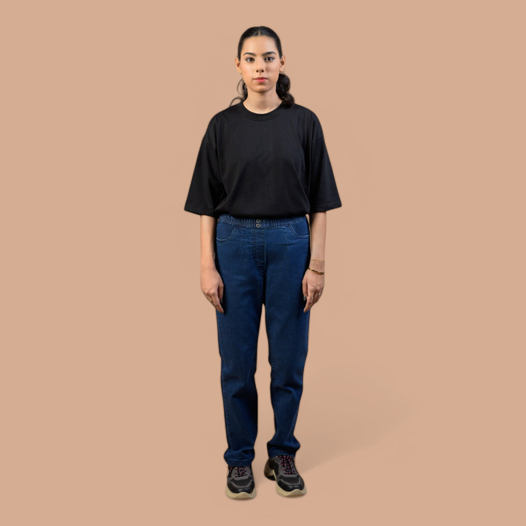 Straight Fit Pull-On Stretch | Denim Trouser For Women