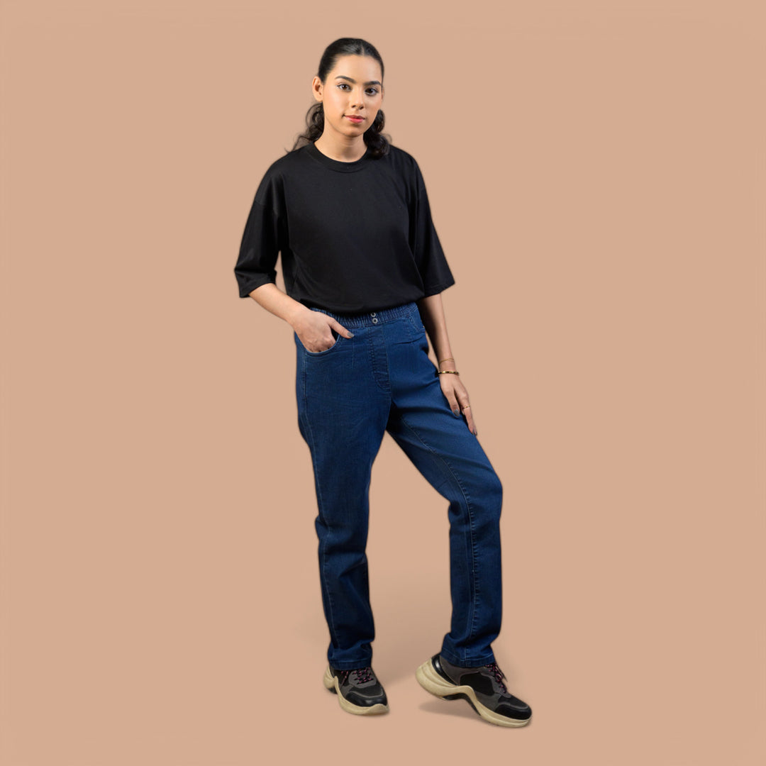 Straight Fit Pull-On Stretch | Denim Trouser For Women
