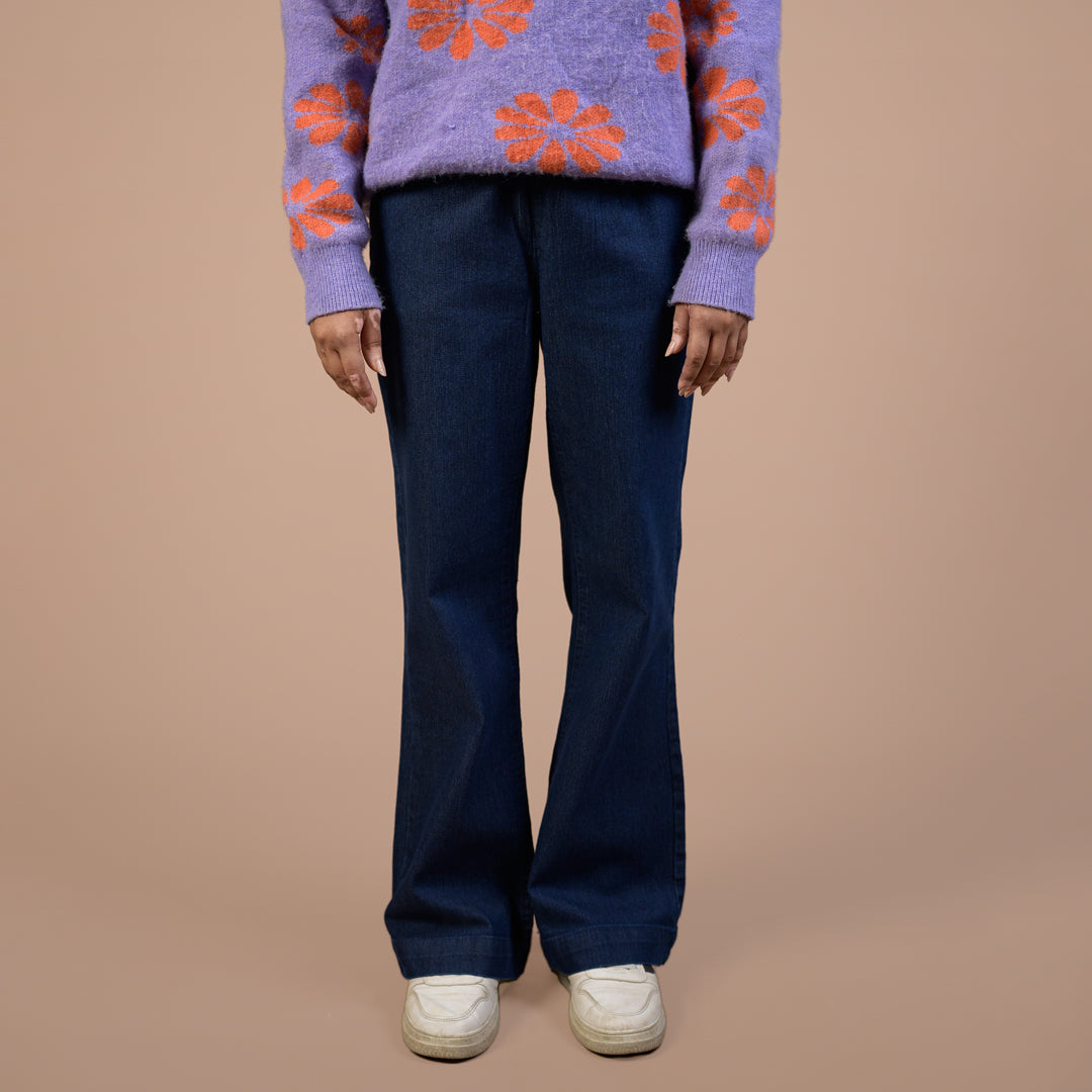 Wide Leg Power Stretch | Denim Trouser For Women