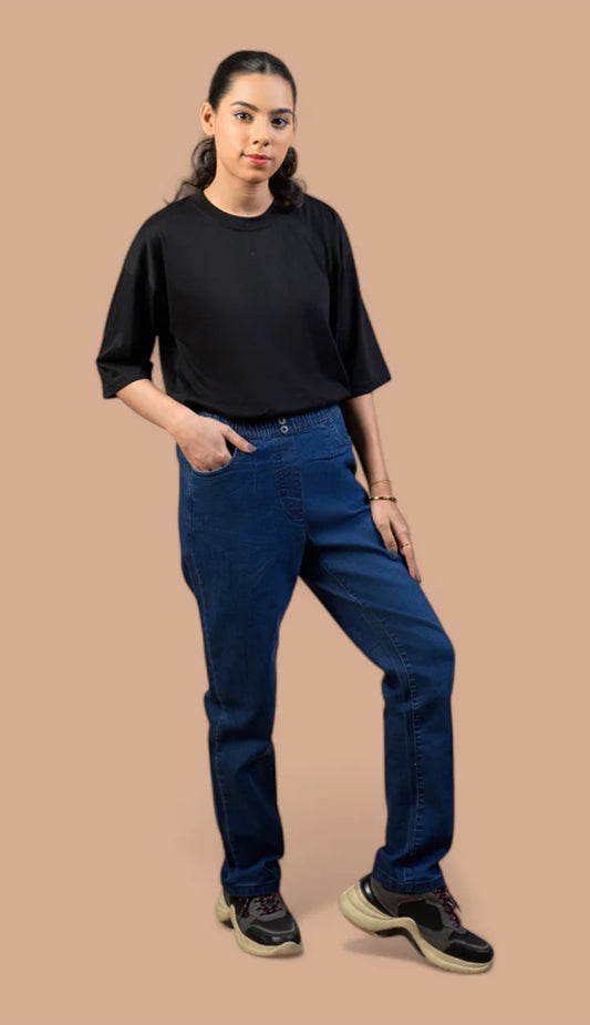 Straight Fit Pull-On Stretch | Denim Trouser For Women