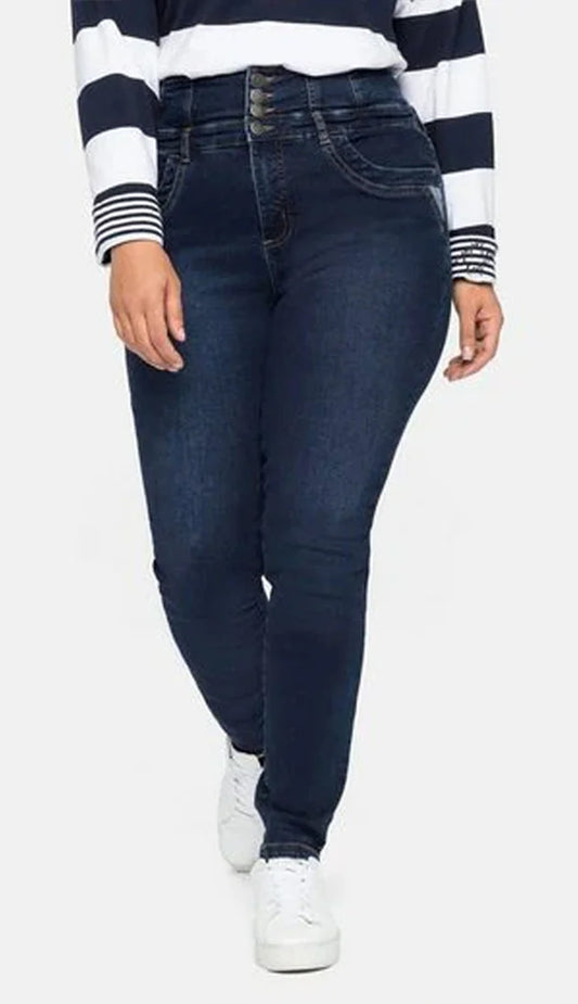 Stretch jeans with a high-waist waistband - Dark Denim Blue