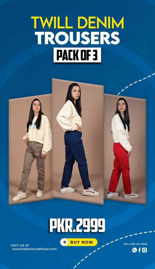 PACK OF 3 TWILL DENIM TROUSERS | JEGGINGS FOR WOMEN
