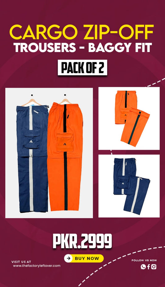 Pack of 2 Versatile Lightweight Cargo Zip-Off Trousers - Baggy Fit
