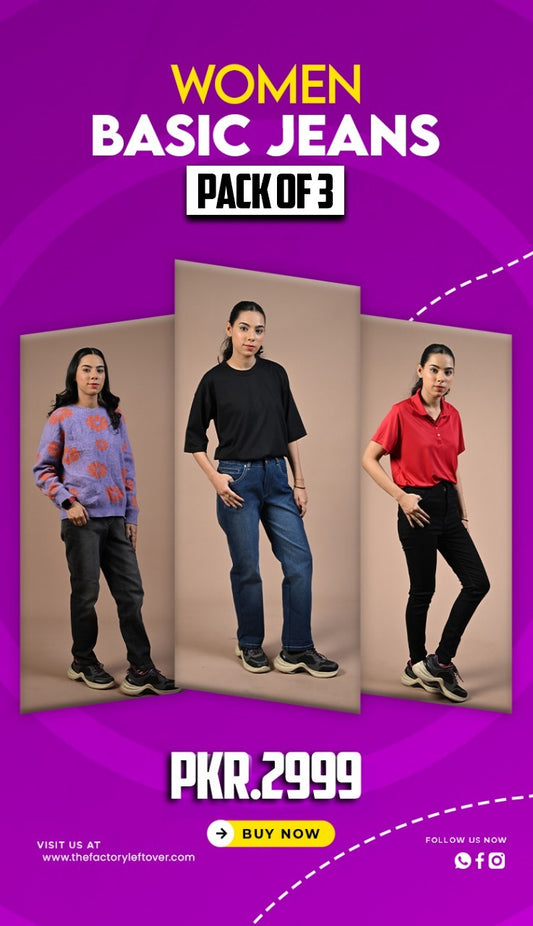 PACK OF 3 BASIC JEANS | ALL COLORS AVAILABLE | JEANS FOR WOMEN