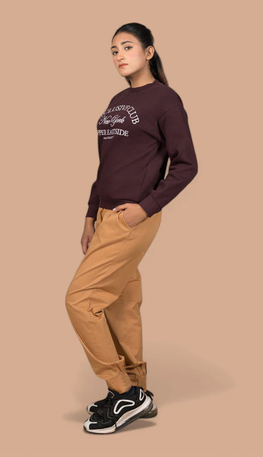 Women's Camel Brown Jogger-Style | Denim Trousers For Women