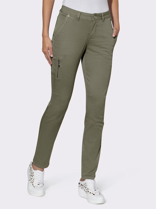 Crinkle-Effect Twill Pants with Decorative Zip Pockets