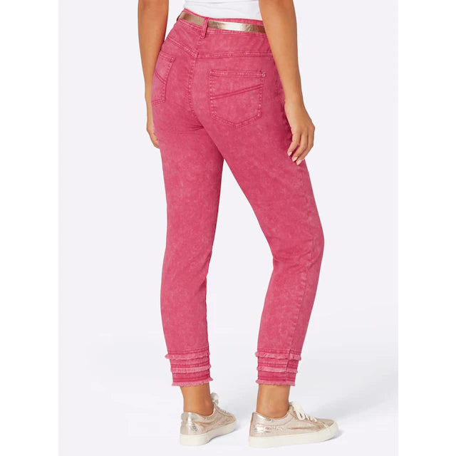 7/8 5-Pocket Jeans with Fringed Hem