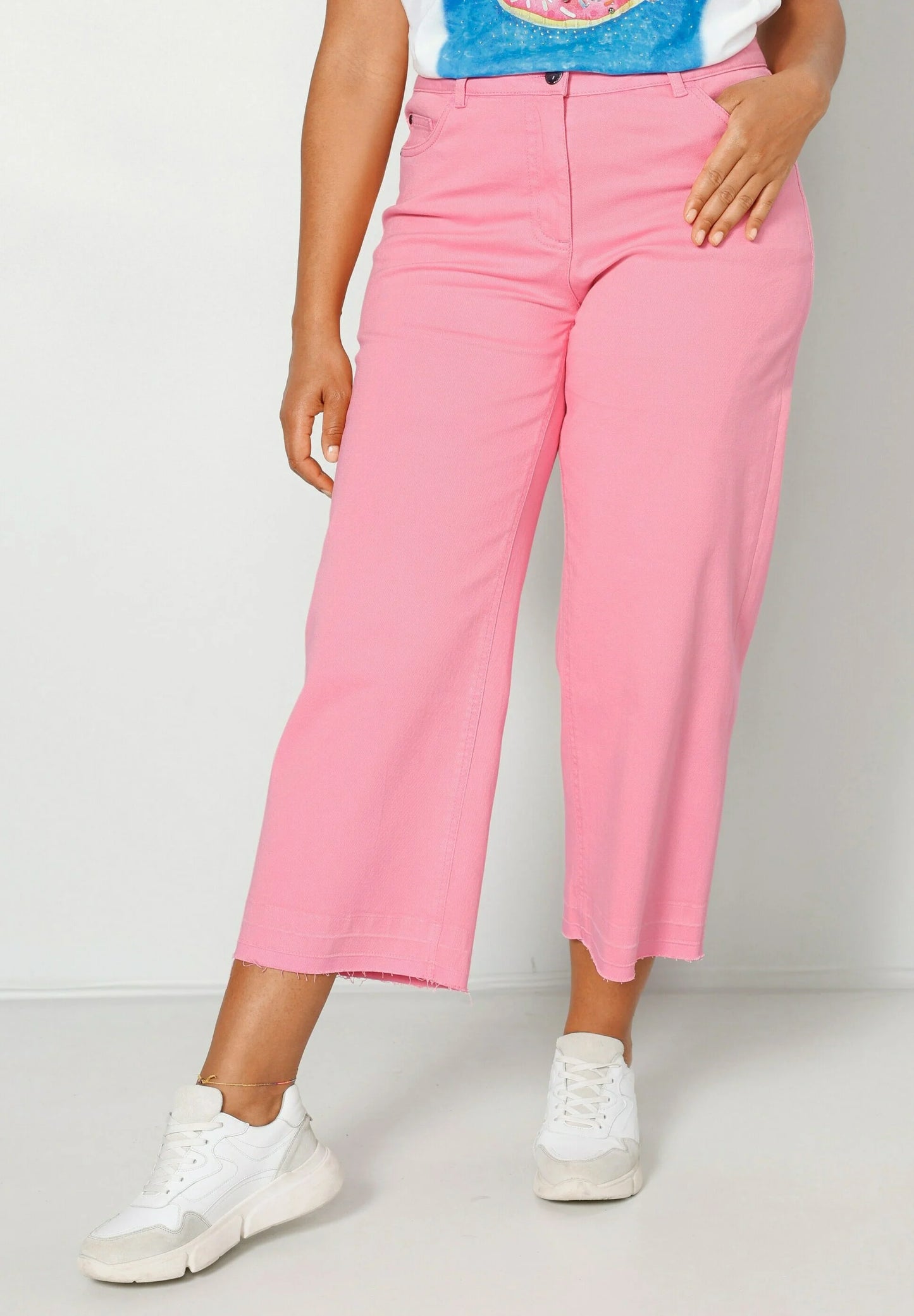 High Rise Stretchable Pink Wide Leg Jeans