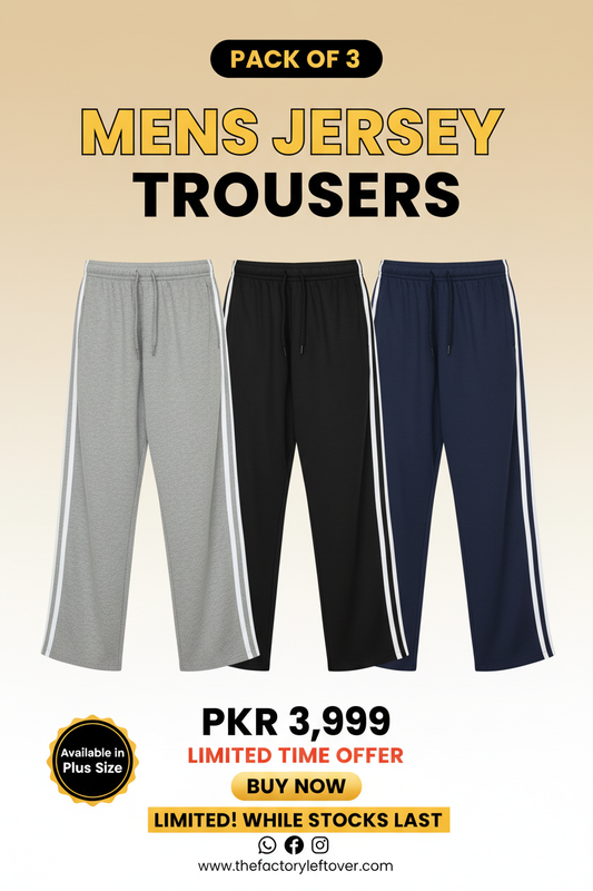 Pack of 3 Men's Jersey Trousers – Grey, Black & Navy Blue straight fit
