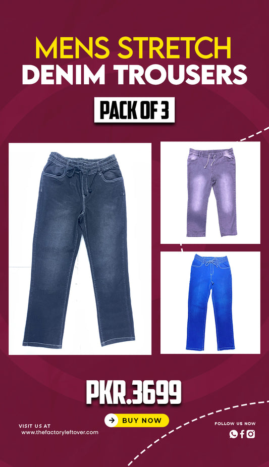 Men's Comfort Stretch Denim Trousers – Pack of 3
