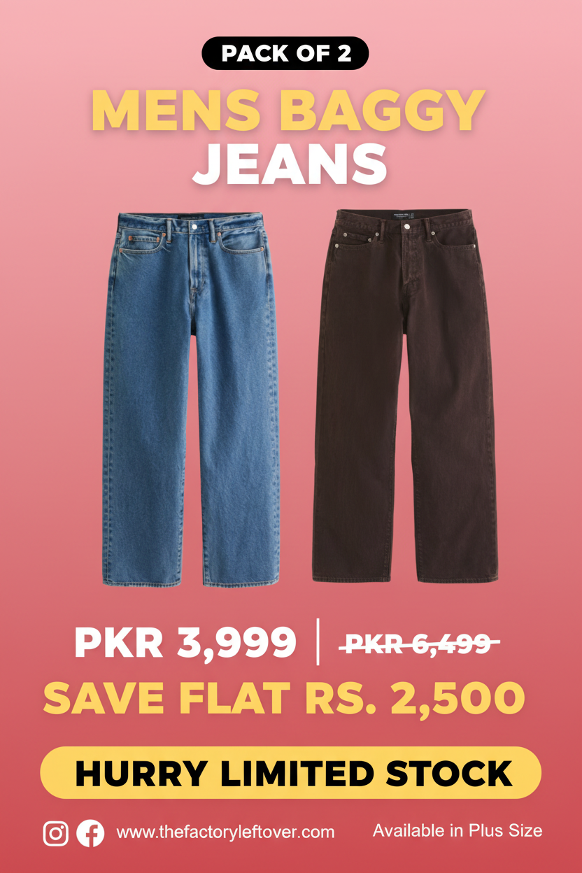 Pack of 2 Mens Baggy Jeans - Relaxed Fit Denim | Plus Size Available