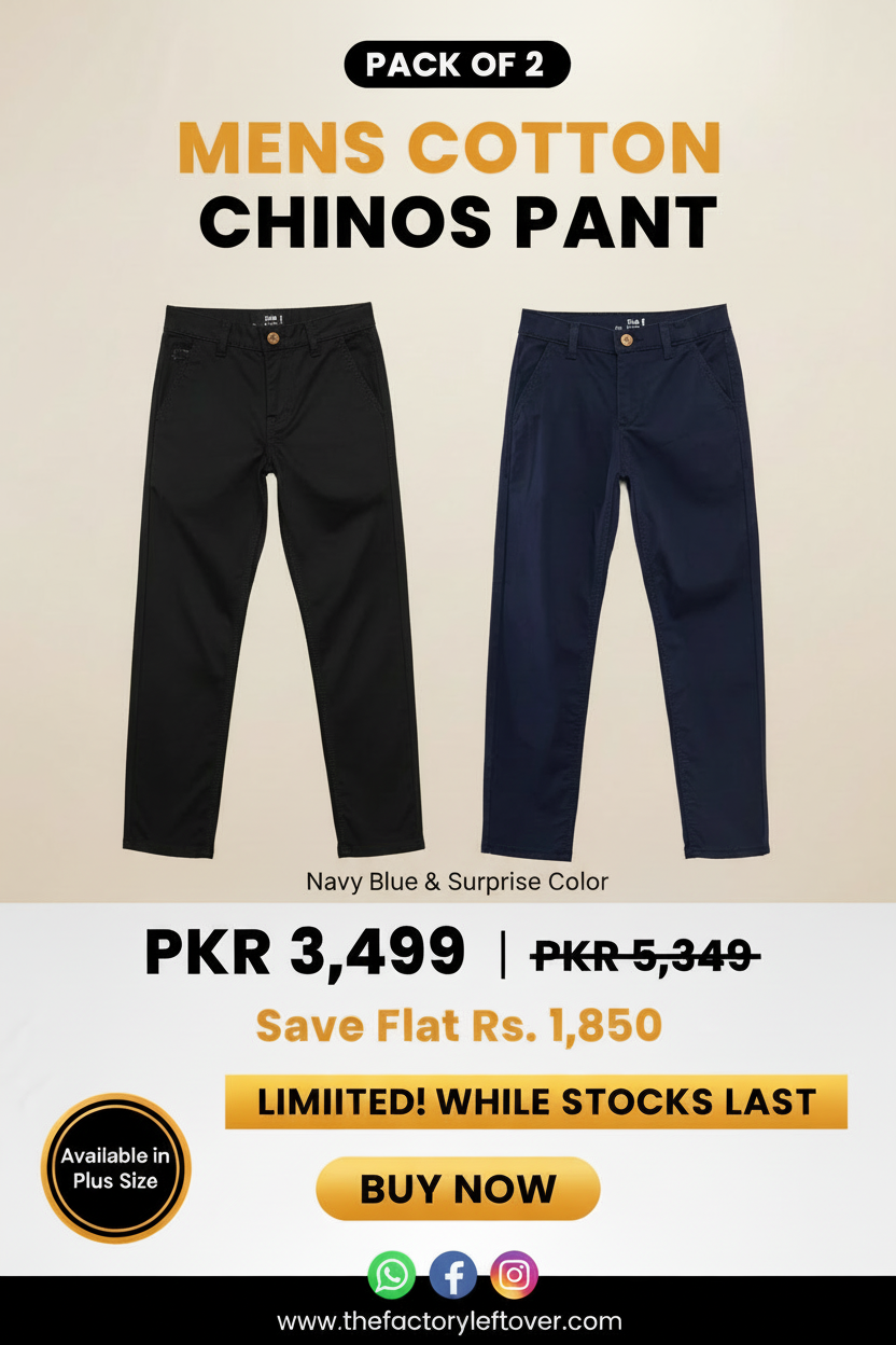 Pack of 2 Mens Cotton Chinos Pant - Slim Fit Casual Trousers |Navy Blue And Surprise color | Plus Size Available