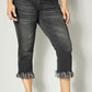Capri jeans, slim fit, fringed hem, 5-pocket - Grey