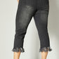 Capri jeans, slim fit, fringed hem, 5-pocket - Grey