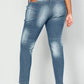 Boyfriend jeans, glitter skulls, destroyed effects, 5-pocket