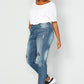 Boyfriend jeans, glitter skulls, destroyed effects, 5-pocket