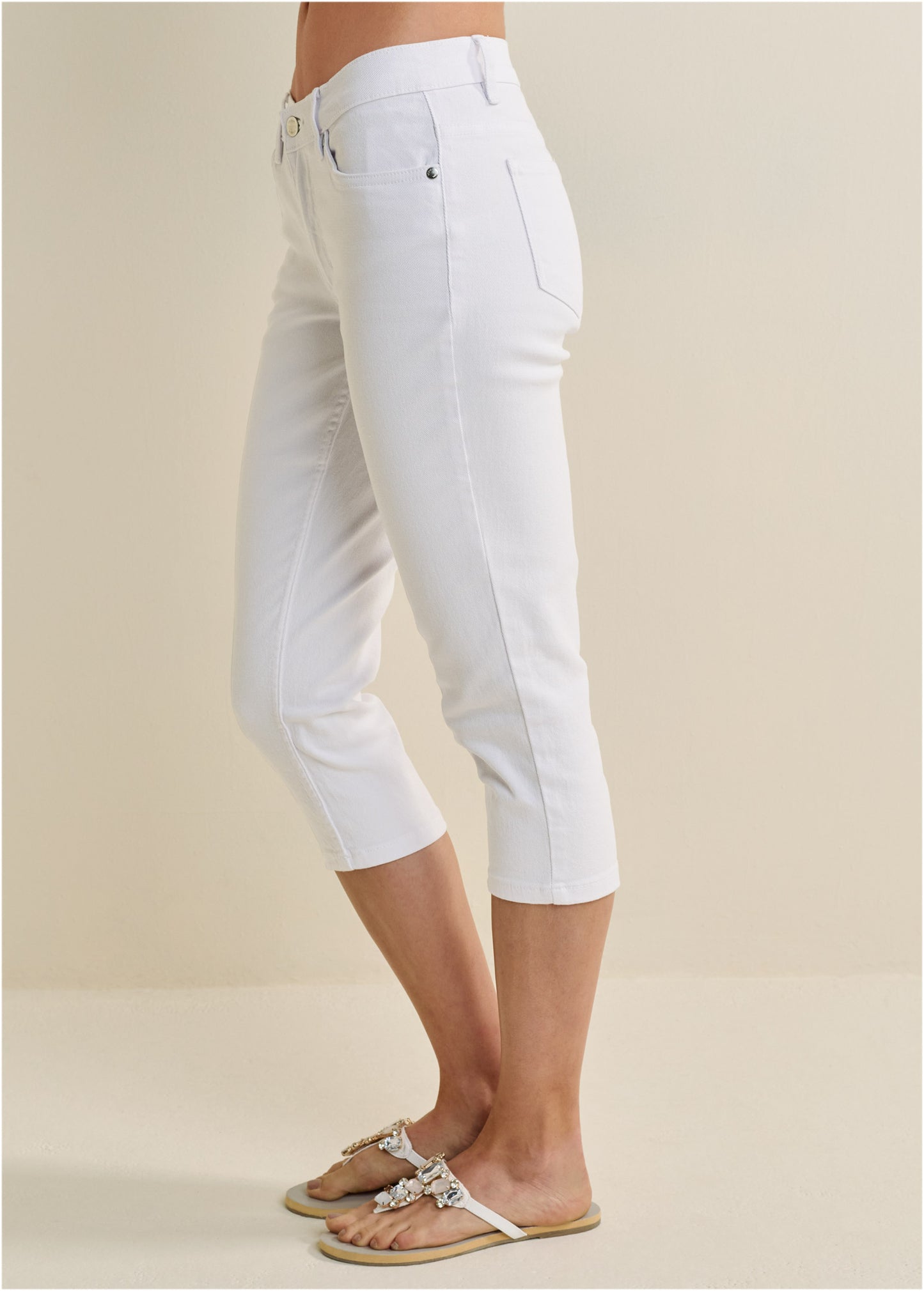 White Regular Fit Denim Capri