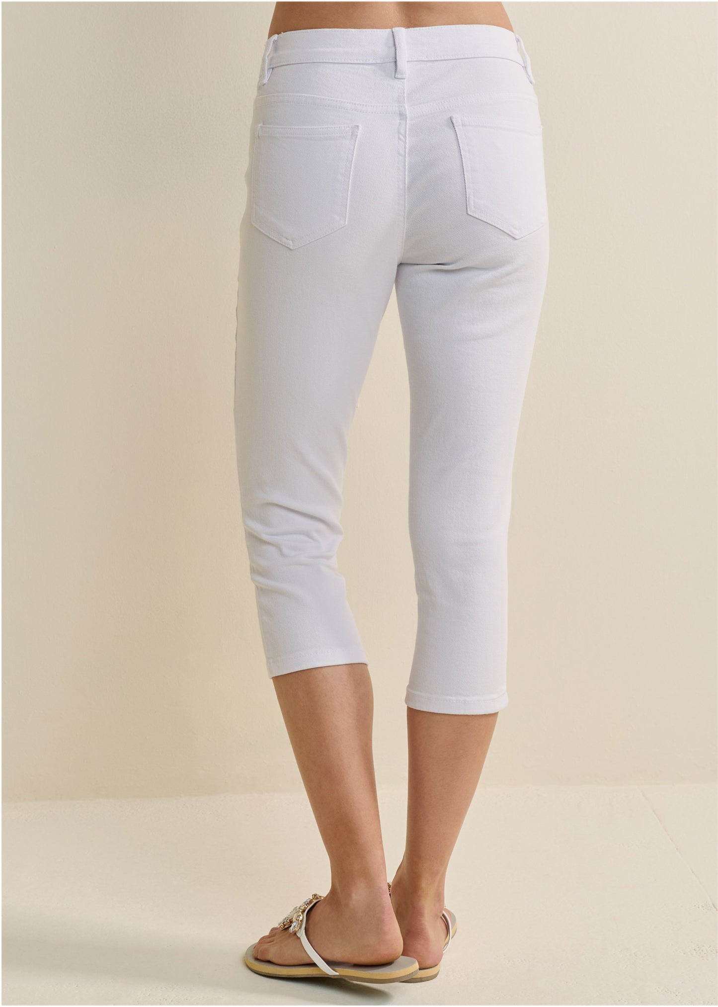 White Regular Fit Denim Capri