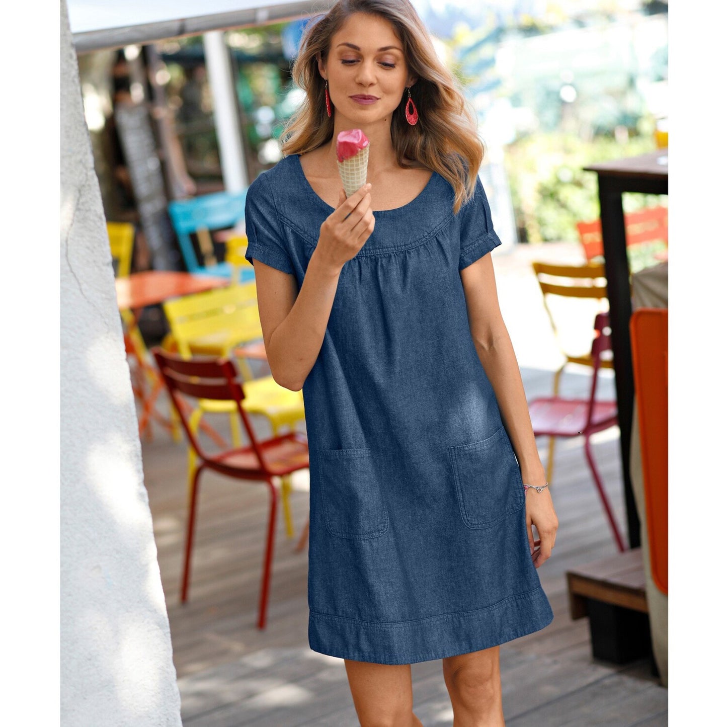 LIGHT DENIM FITTED DRESS FOR WOMEN