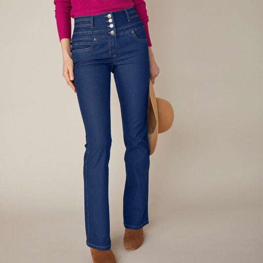 BlanchePorte | 4-Button Bootcut Jeans in Denim Blue