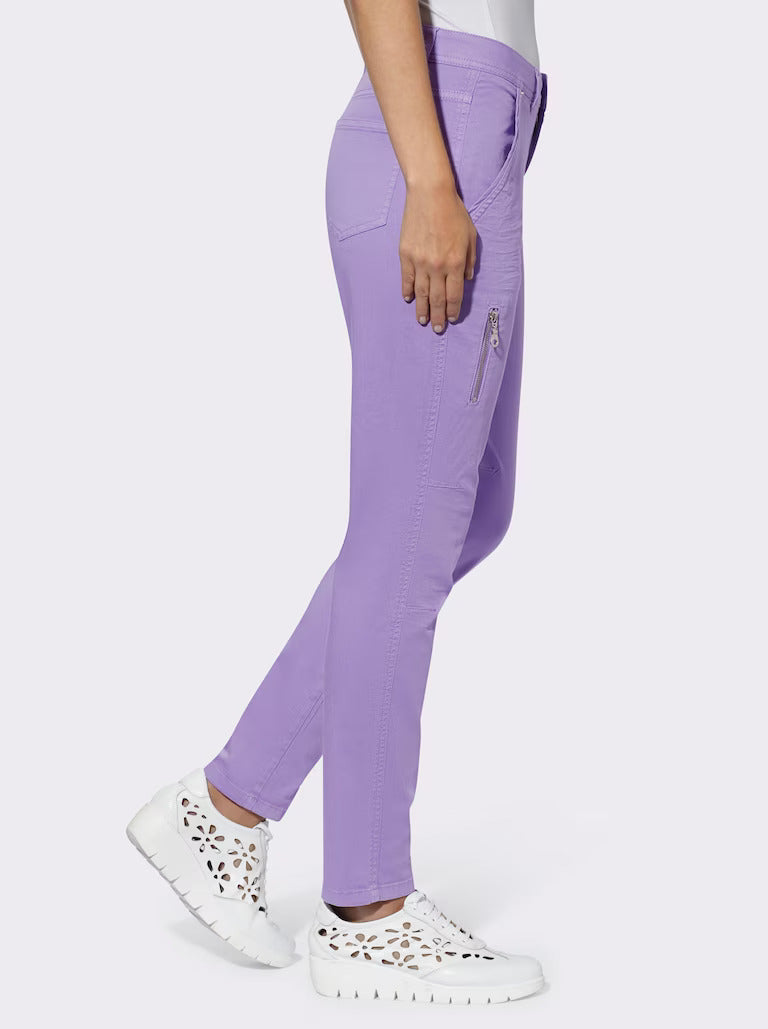 Crinkle-Effect Twill Pants with Decorative Zip Pockets