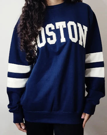 Women's Retro Collegiate Crewneck Sweatshirt: Navy Edition